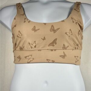Beach Riot Beige Butterfly Print Sports Bra Size XL